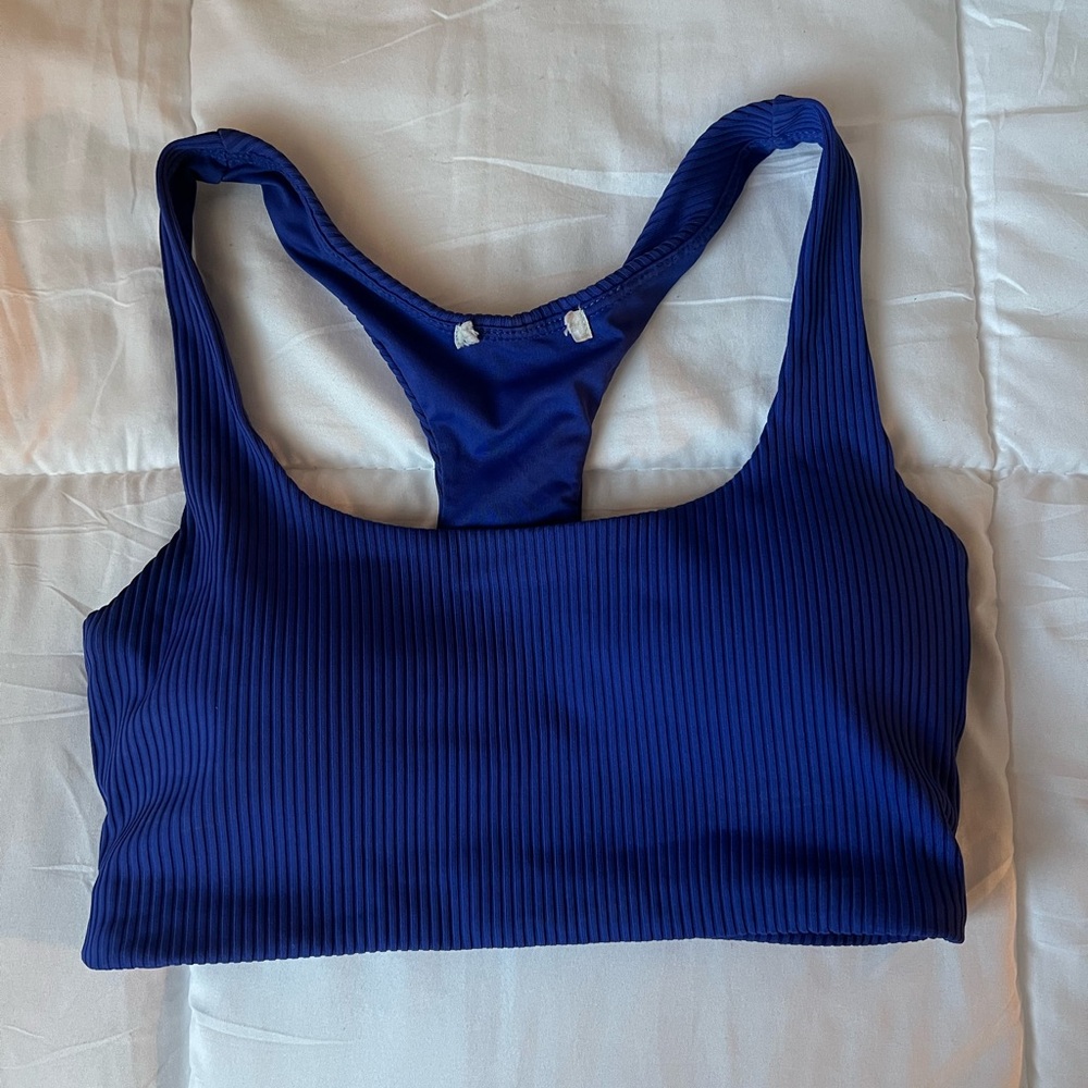 Women's Blue Ribbed Sports Bra